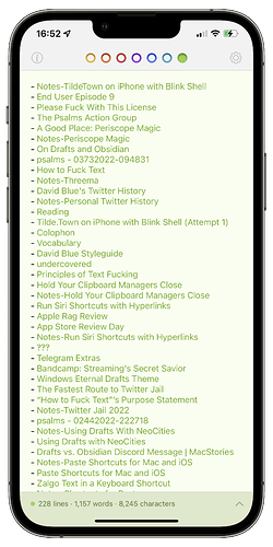 Drafts Index in Tot Pocket